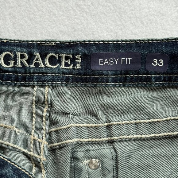 Grace In LA Women's Embroidered Easy Fit Boot Cut Stretch Blue Jeans Size 33 NWT - Picture 5 of 10